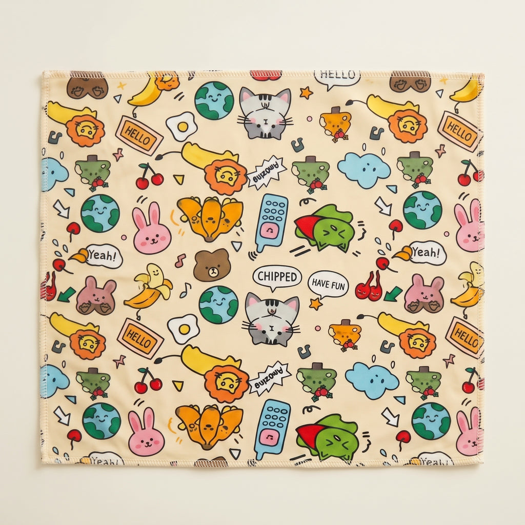 Couverture de contention pour chat KittiPaw dépliée, motif Original multicolore sur fond crème