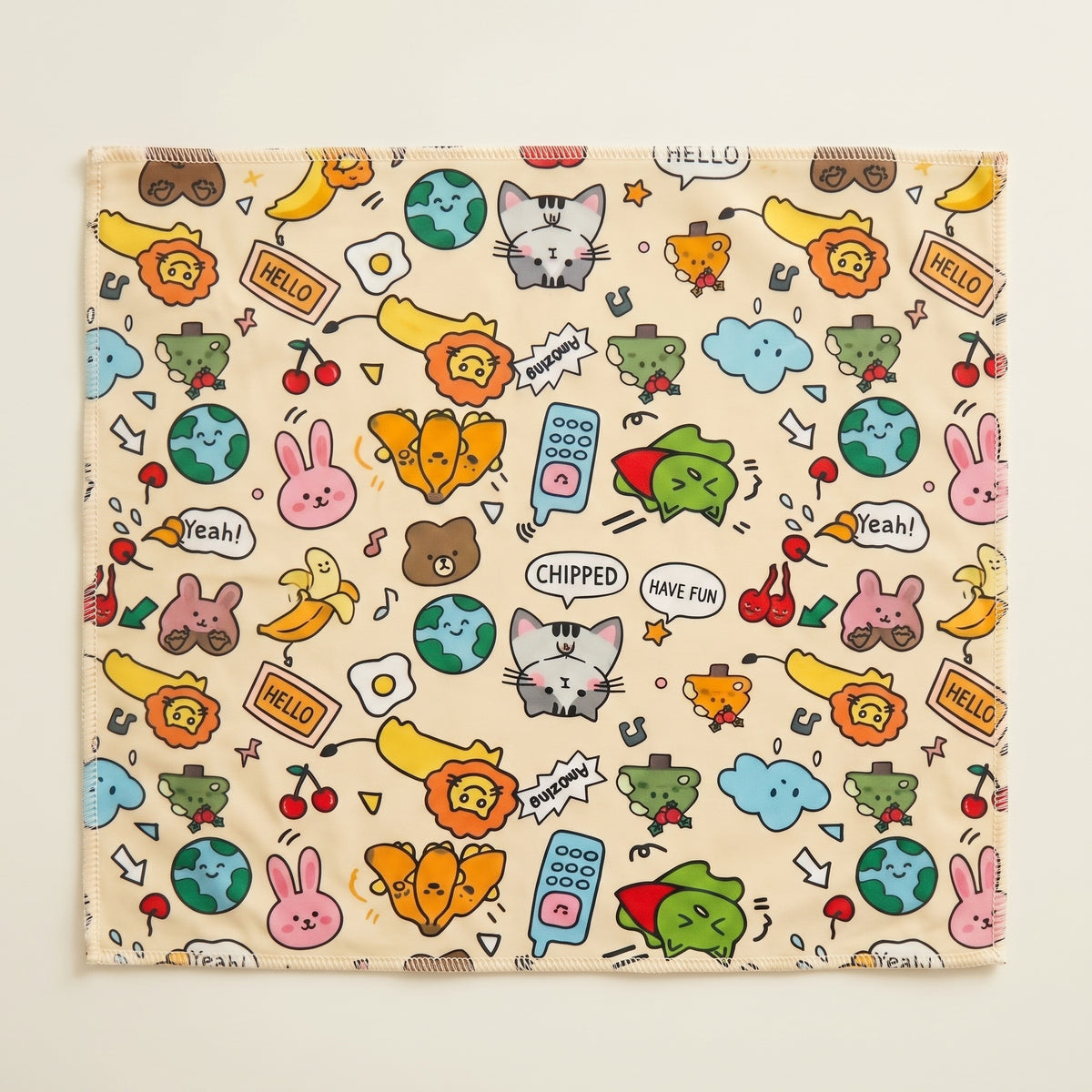 Couverture de contention pour chat KittiPaw dépliée, motif Original multicolore sur fond crème