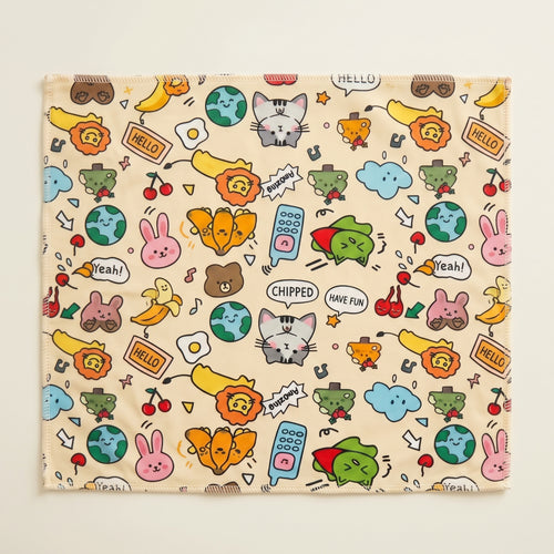 Couverture de contention pour chat KittiPaw dépliée, motif Original multicolore sur fond crème